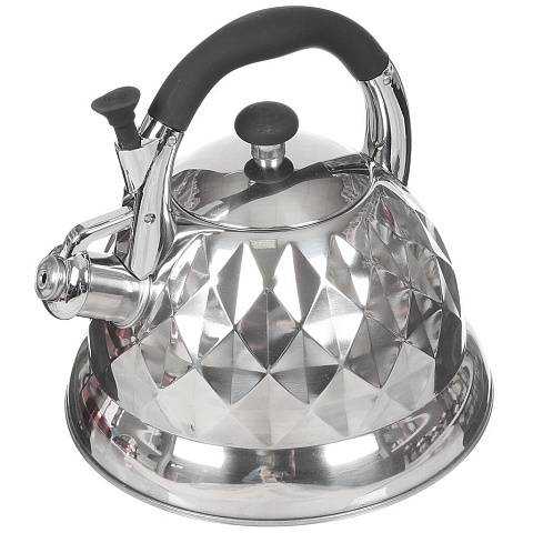 Чайник нержавеющая сталь, 3 л, со свистком, зеркальный, ручка пластиковая, Daniks, Ромбы, индукция, MSY-A018