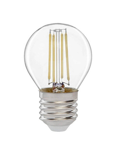 Лампа светодиодная E27, 12 Вт, 170-260 В, шар, 2700 К, теплый белый свет, General Lighting Systems, Филамент GLDEN-G45S-12-230, прозрачное стекло, 661012