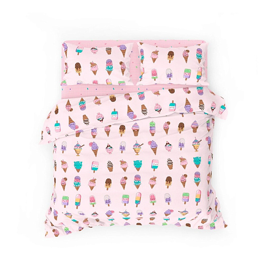 Постельное белье детское 1.5-спальное, простыня 150х215 см, 1 наволочка 50х70 см, пододеяльник 145х215 см, WMW, перкаль, Пломбир 70710-1+70711-1