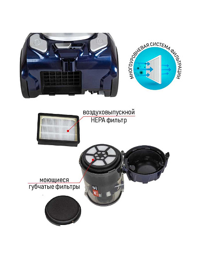 Пылесос JVC, JH-VC410, 2200 Вт, с контейнером, 3 л, сухая уборка, циклон, синий