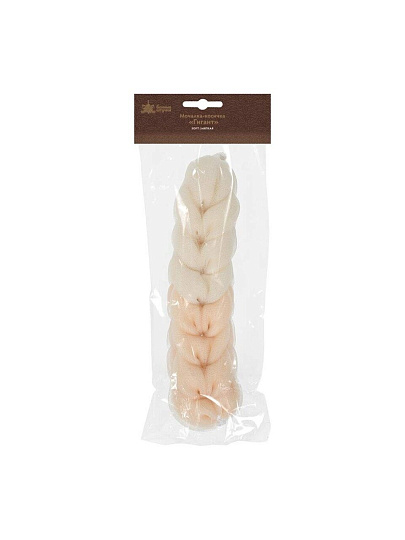 Мочалка банная косичка, 31х6.5х6.5 см, полиэтилен, с ручкой, мягкая, кремовый, Банные штучки, Гигант, 41452