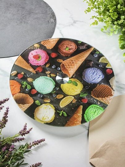 Блюдо стекло, для сервировки, круглое, 30 см, вращающееся, Мороженое, Daniks