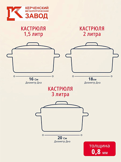 Набор посуды эмалированная сталь, 6 предметов, кастрюли 1.5,2,3 л, МП, Керченский металлургический завод, Сомелье-Экстра