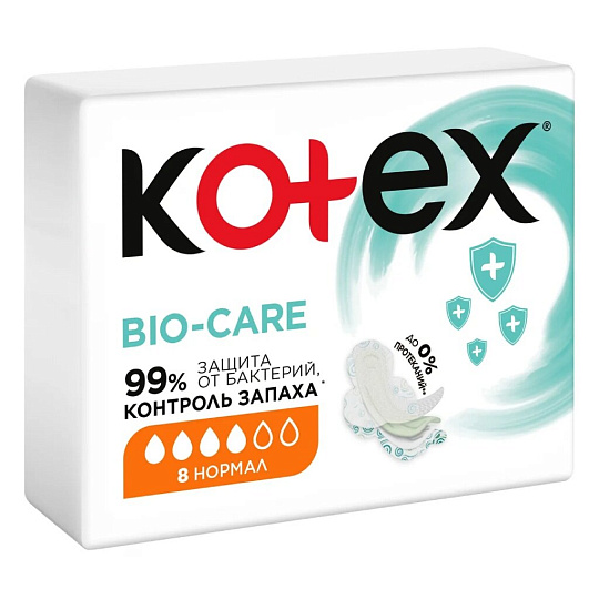 Прокладки женские Kotex, Bio-Care нормал, 8 шт, 9426150
