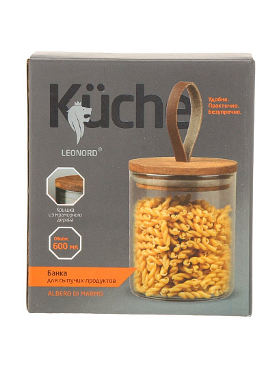 Банка для сыпучих продуктов, стекло, 0.6 л, 10х10х10.5 см, с крышкой, Leonord, Albero Di Marmo, 108283