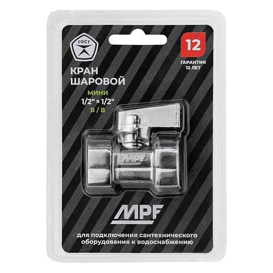 Кран для воды (мини), 1/2", г-г, латунь, ручка-флажок, MasterProf