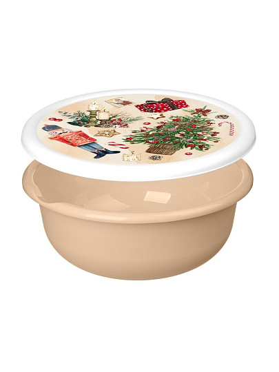 Миска пластик, 2.1 л, с крышкой, с декором, Modena, Игрушки, Homver, 223138327/10, бежевая