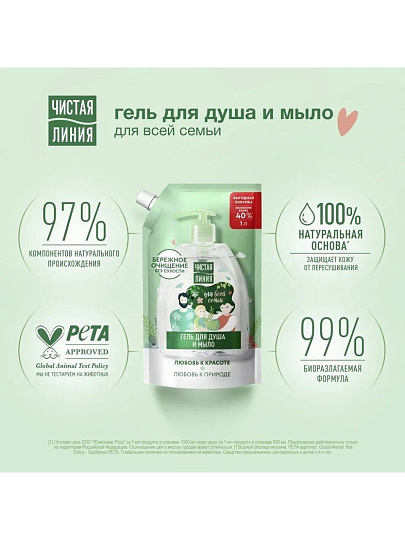 Гель для душа и жидкое мыло Чистая линия, Для всей семьи 2в1 с березовым соком, 1 л