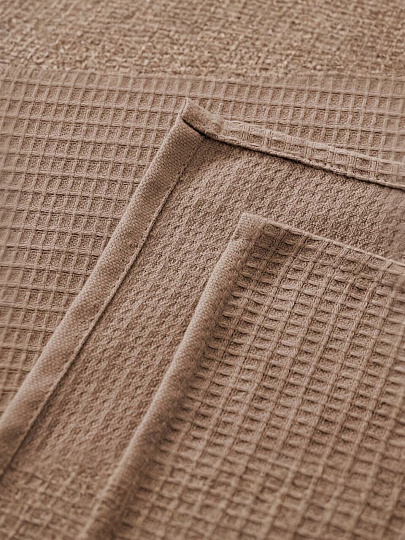 Простыня-плед 1.5-спальная, 150х200 см, вафельная ткань, 100% хлопок, Волшебная ночь, Мокко, однотонная
