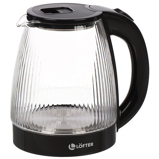 Чайник электрический Lofter, CX-K313-18AB, черный, 1.8 л, 1500 Вт, скрытый нагревательный элемент, стекло, пластик