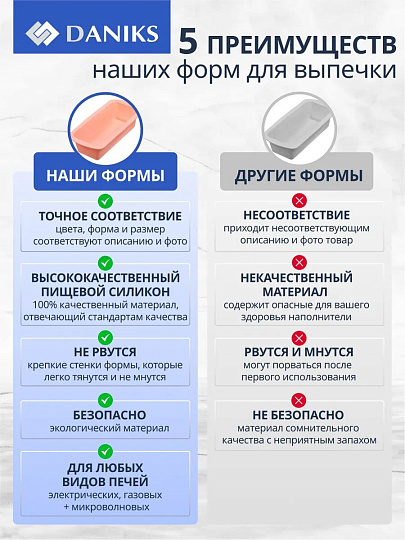 Форма для запекания силикон, 20х29х6.5 см, прямоугольная, Daniks, Квантум, Y4-5176