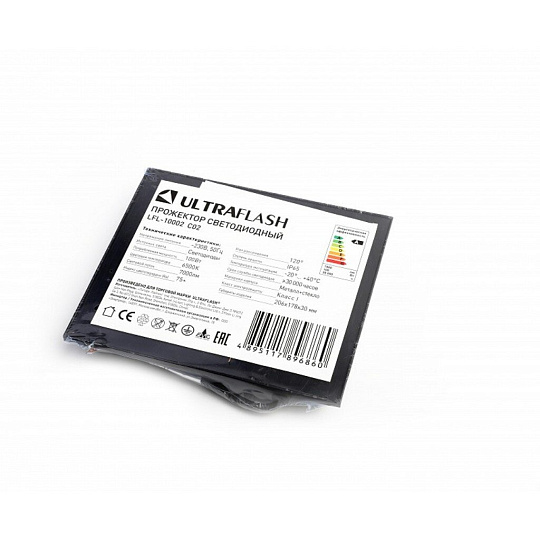 Прожектор светодиодный Ultraflash, LFL-10002 C02, 100 Вт, 6500 К, IP65, черный, 15128