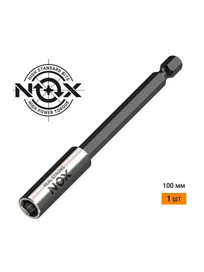 Адаптер для бит Nox, E6.3, 100 мм, магнитный адаптер, 1/4", 350100, блистер