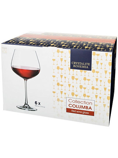 Бокал для вина, 640 мл, стекло, 6 шт, Bohemia, Columba, 01074