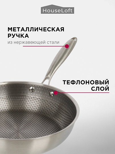 Сковорода нержавеющая сталь, 28 см, антипригарное покрытие, HouseLoft, индукция, B020177