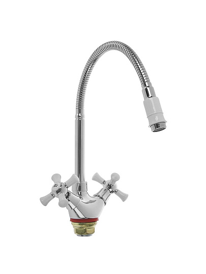 Смеситель для кухни, РМС, гибкий излив, с кран-буксой, белый, SL92W-279F