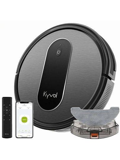 Робот-пылесос аккумуляторный, Kyvol, D10, 28 Вт, с контейнером, 0.25 л, 2.6 А.ч, сухая и влажная уборка, черный