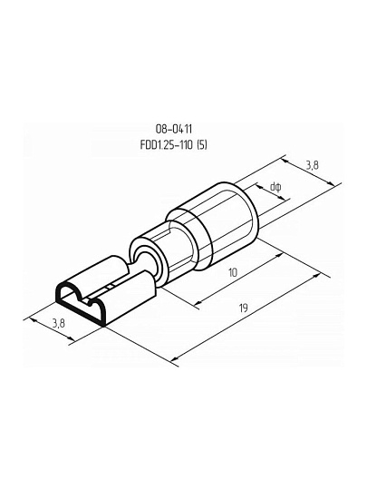Клемма РПи-м 1.5-(2.8)/РпИм, плоская изолированная, латунь, гнездо 3.8 мм, 0.5-1.5 мм², Rexant, 08-0411