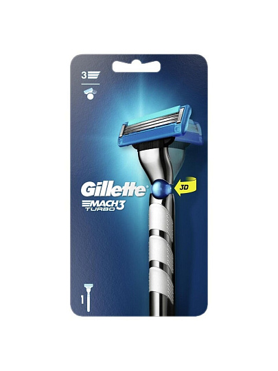 Станок для бритья Gillette, Mach3 Turbo 3D Red, для мужчин, 3 лезвия, 1 сменная кассета