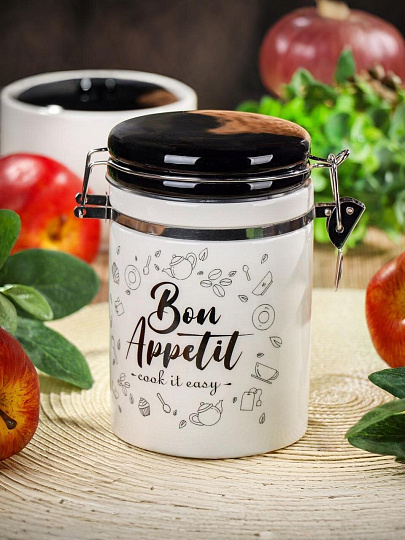 Банка для сыпучих продуктов, доломит, 0.55 л, 9.5х9.5х15.3 см, с крышкой, Daniks, Бон Аппетит