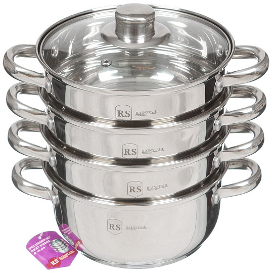 Пароварка нержавеющая сталь, 6.6 л, 5 секций, Rainstahl, Berlinger, крышка стекло, 5102-03RS\ST