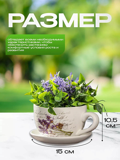 Горшок керамика, 1 л, 15х10.5 см, Лаванда чайная чашка малая, Y3-1289/318487