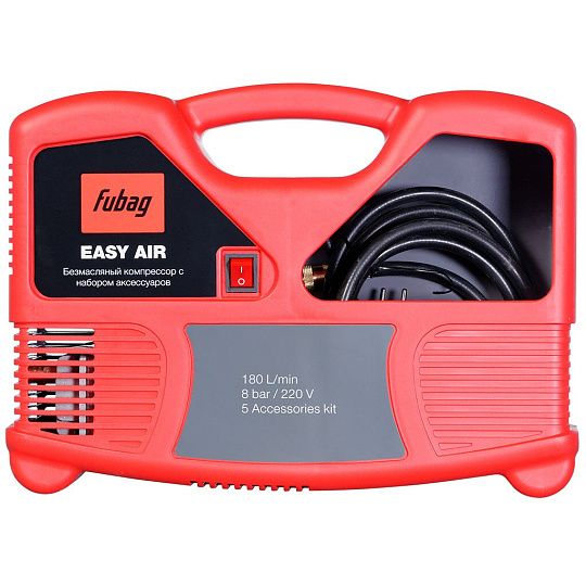 Компрессор безмасляный, Fubag, Easy Air, 1.1 кВт, поршневой, 180 л/мин, 8 бар, прямой, 220В/50Гц, 3400 об/мин, 6 кг, 8215040KOA649