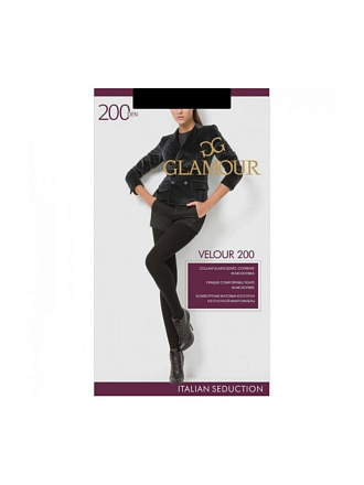 Колготки Glamour, Velour, 200 DEN, р. 2, nero/черные, комфортный пояс