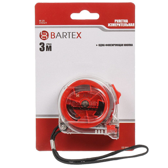 Рулетка 3х19 мм, с фиксатором, прозрачный корпус, Bartex, M-20