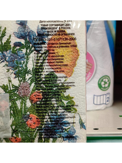 Салфетки бумажные Гармония Цвета, Божья коровка, 100 шт, 24х24 см, в ассортименте