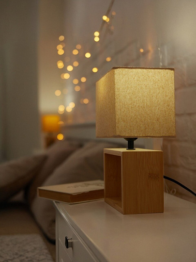 Светильник настольный E27, 40 Вт, светло-серый, Uniel, UML-B401 LIGHT GREY/WOOD, UL-00010956