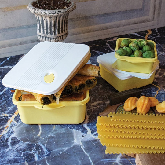 Контейнер пищевой пластик, 0.75 л, 6.5 см, квадратный, с крышкой, Bager, Bella, BG-457