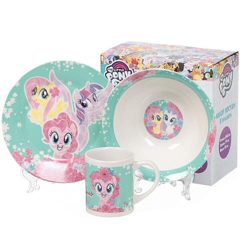 Набор детской посуды керамика, 3 шт, My Little Pony, кружка 240 мл, тарелка 18 см, тарелка 19 см, MLPS3-3