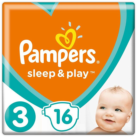 Подгузники детские Pampers, Sleep & Play Midi, р. 3, 6 - 10 кг, 16 шт, унисекс