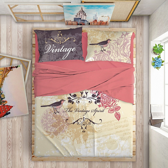 Постельное белье Love Me 2-спальное перкаль (простыня 220х240 см, 2 наволочки 50х70 см, 2 наволочки 70х70 см, пододеяльник 180х215 см) Mockingbird 20012+8284/7 711022