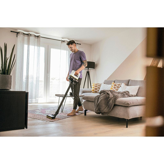 Пылесос аккумуляторный, вертикальный, Karcher, VC 4 Cordless myHome, 140 Вт, с контейнером, 0.65 л, 2.5 А.ч, сухая уборка, белый