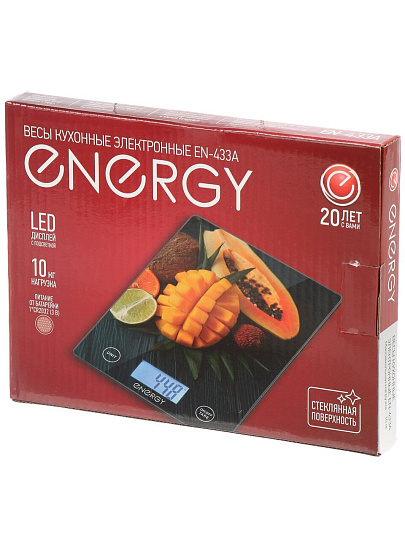 Весы кухонные электронные, стекло, Energy, EN-433A, платформа, 10 г, до 10 кг, LCD-дисплей, 110068