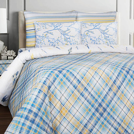 т КПБ Мона Лиза 1,5сп бязь (2н50*70, пр150*215, под145*210) Ласточки/клетка голубая 551116/80/78