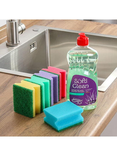 Набор для уборки Softi Clean, 500 мл, средство для мытья посуды + губки для посуды 5 шт