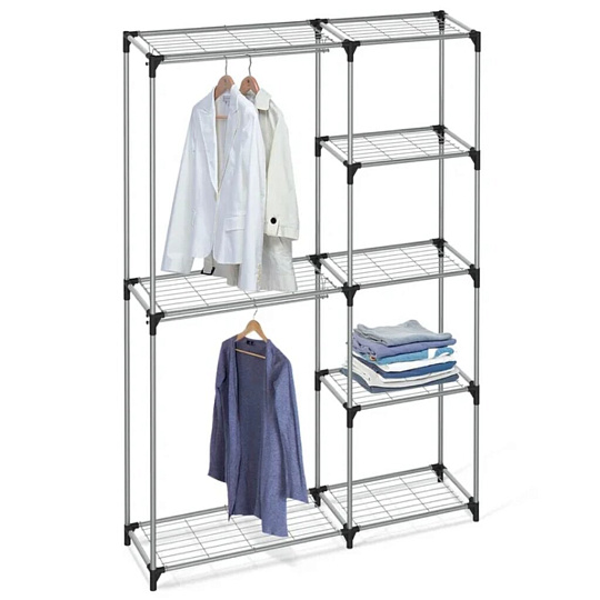 Полка-стеллаж 222.5х31х203 см, Sheffilton, металл, полка для обуви, 70 кг, SHT-WR125, В1-92, черный/хром лак