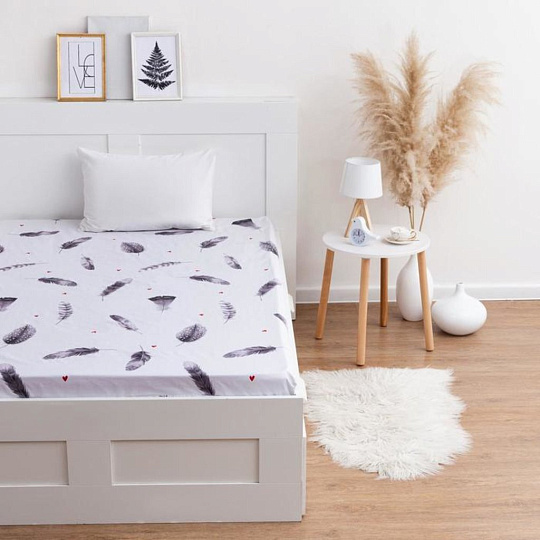 Простыня на резинке LoveLife 160*200*25см, "Sweet Home", 100% хлопок, сатин, 125г/м² 5443009