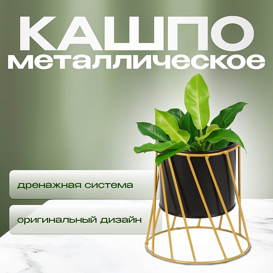 Кашпо металл, 1.5 л, 9.5х14х14 см, декоративное, черное, Y6-10465