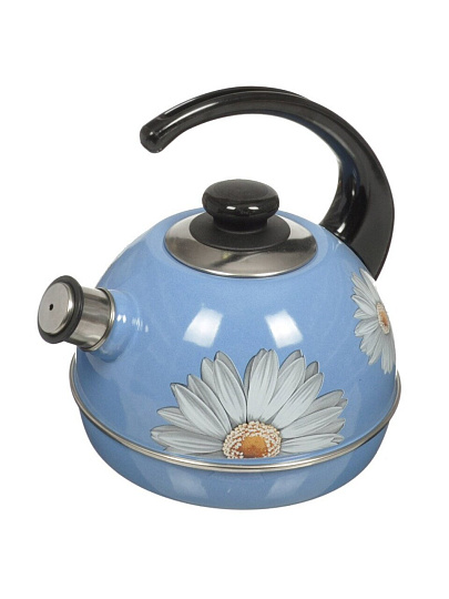 Чайник сталь, эмалированное покрытие, 3.5 л, со свистком, декор в ассортименте, ручка консольная, Рубин, Клубника с ромашкой, синий туман, T04/35/08/05/14