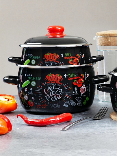 Кастрюля эмалированная сталь, 4 л, крышка сталь, сферический, Appetite, Gazpacho, 1RC201M, индукция