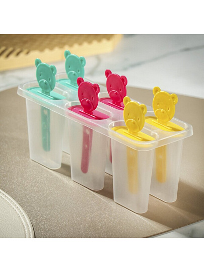 Форма для мороженого и фруктового льда Мишки, 19х7х7.8 см, пластик, Y4-6496