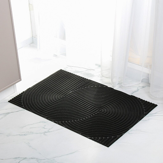 Коврик грязезащитный влаговпитывающий, 60х90 см, прямоугольный, полипропилен, резина, черный, Dzen, Blabar, 93736