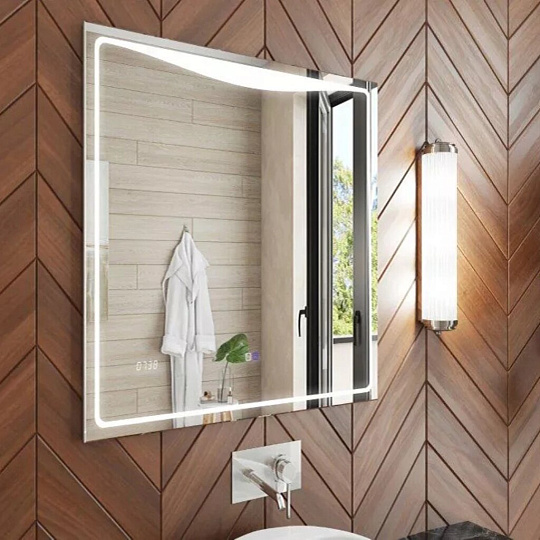 Зеркало часы, функция антизапотевания, сенсорный выключатель, 80х70х3 см, подсветка, VIGO, Eva Luxe 800