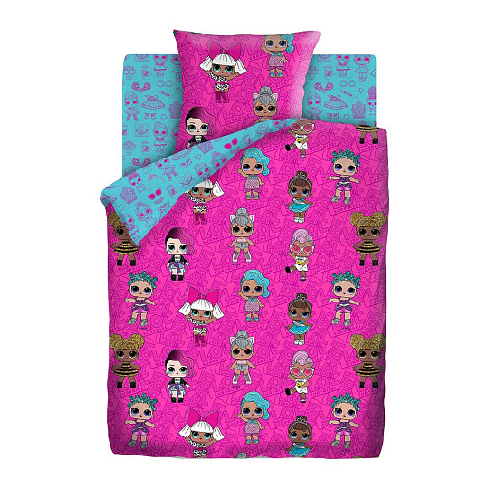 Постельное белье детское 1.5-спальное, простыня 150х214 см, 1 наволочка 70х70 см, пододеяльник 143х215 см, Непоседа, поплин, в ассортименте, L.O.L. Surprise! 16262-1/16263-1 651785