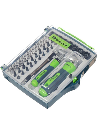 Набор отверток реверсивная с битами, 61 предмет, Сибртех, 13363