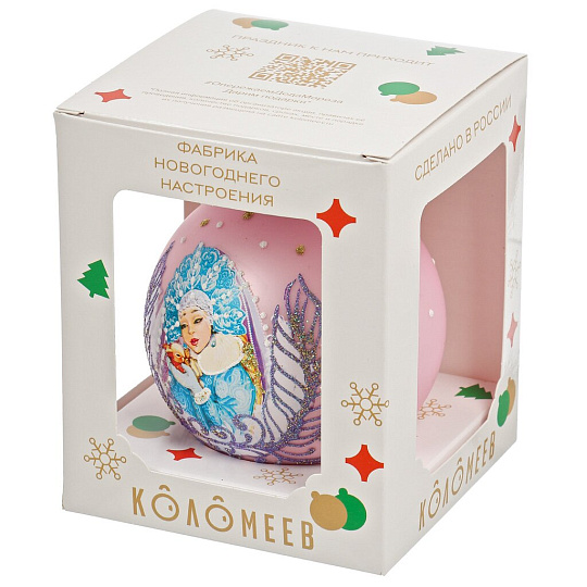 Елочный шар Снегурочка с зайкой, 10 см, стекло, КУ-100-244048